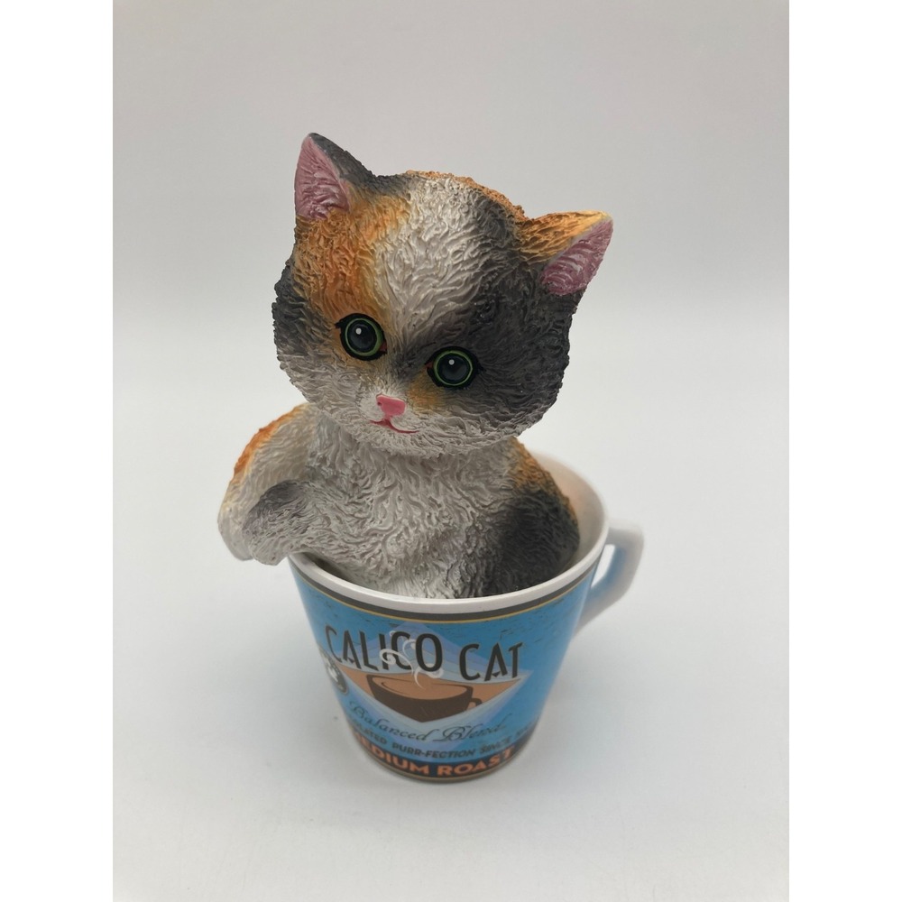 Kayomi Harai Coffee Cats Balanced Blend Calico Cat Teacup Figurine